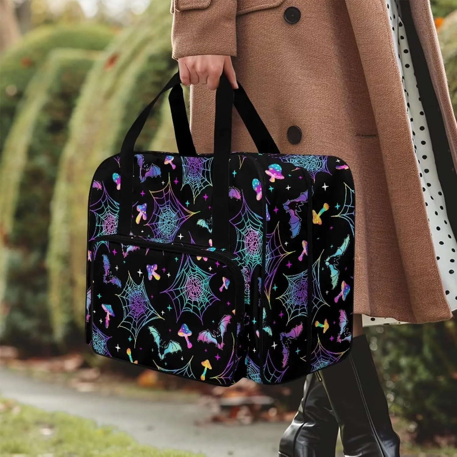 Cobweb Sewing Machine Tote Bag Two Way Zipper Household Sewing Machine Handbags Portable Sewing Machine Case for Outdoor Traveling Camping Use (Bag Only) Halloween Decor