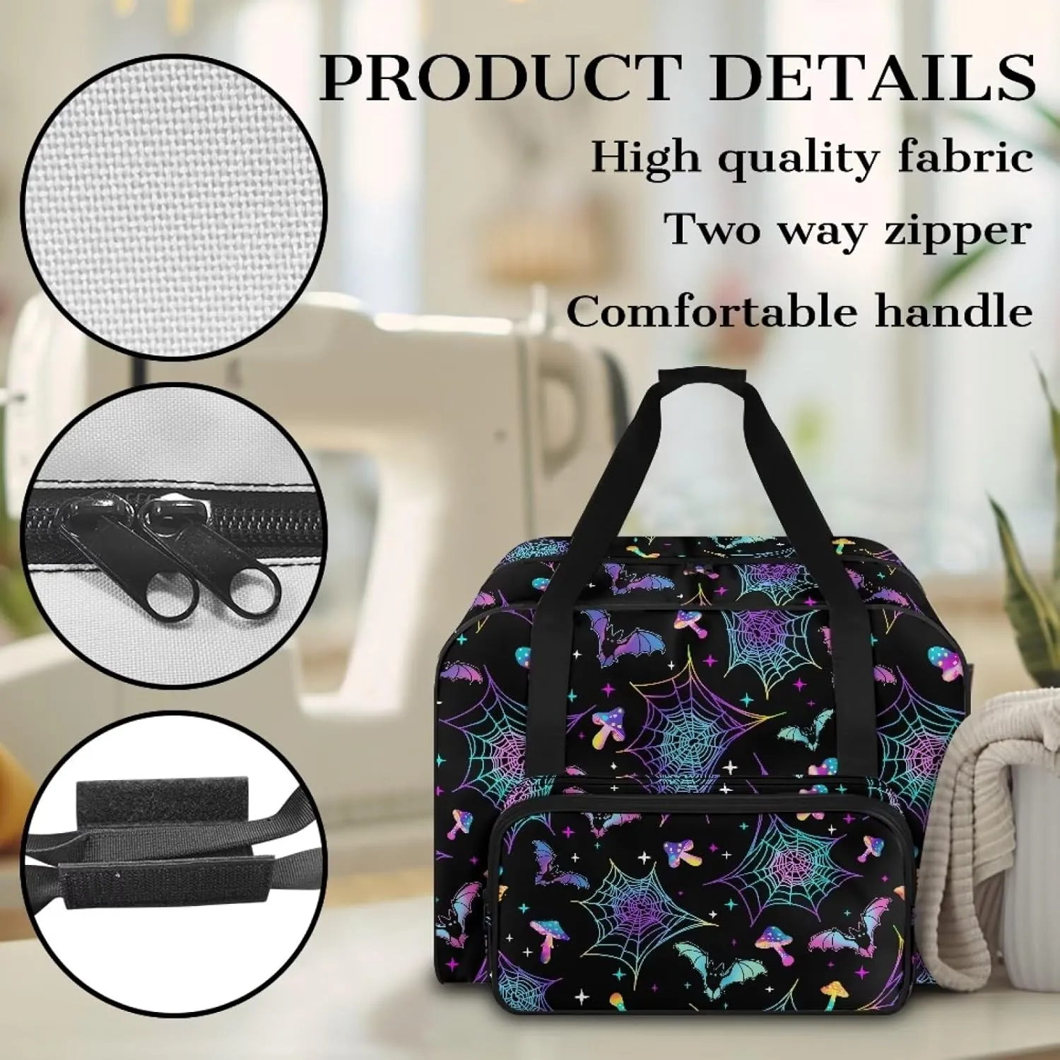 Cobweb Sewing Machine Tote Bag Two Way Zipper Household Sewing Machine Handbags Portable Sewing Machine Case for Outdoor Traveling Camping Use (Bag Only) Halloween Decor