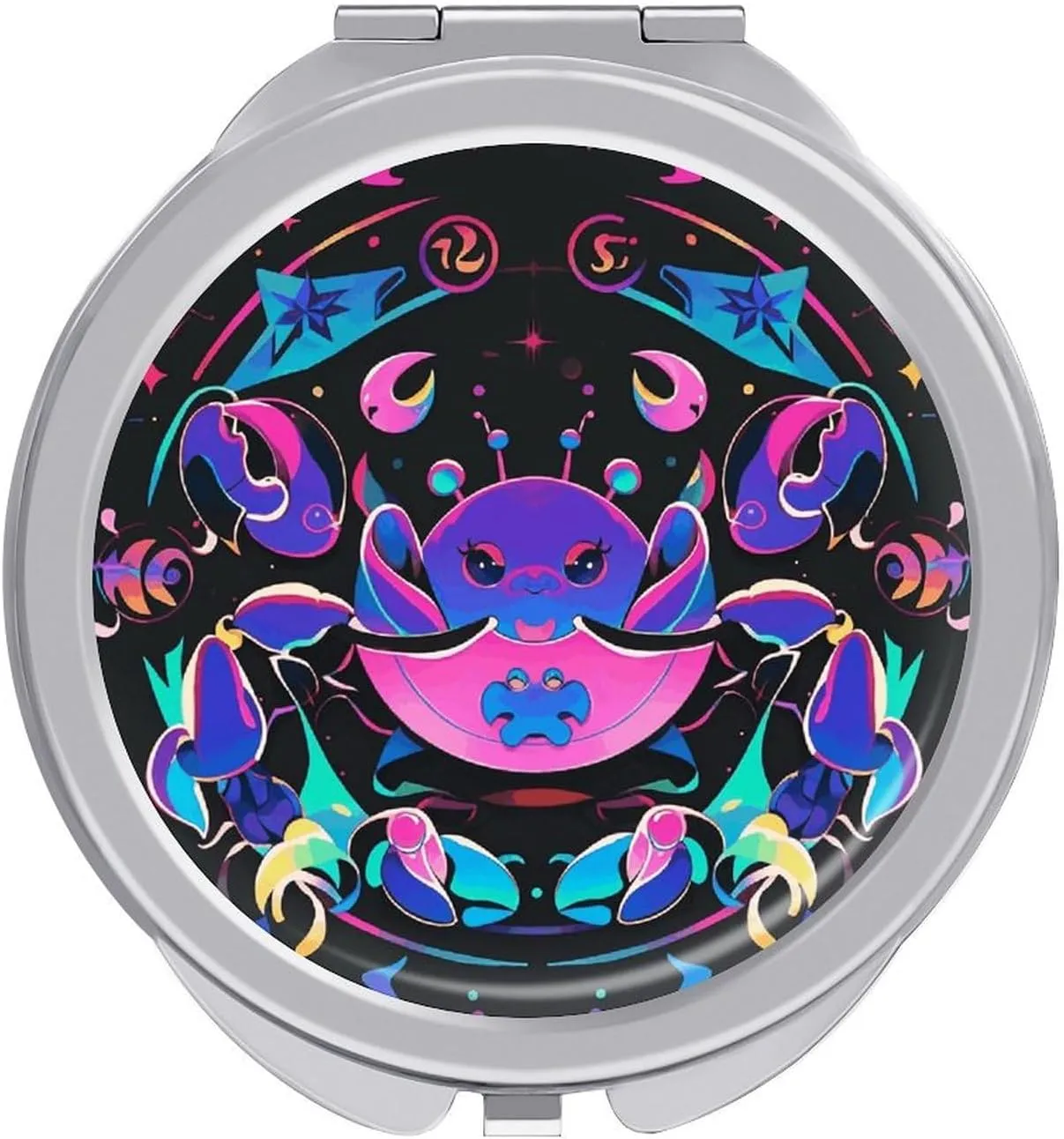 Compact Mirror Cancer Print Metal Pocket Travel Makeup Mirror Small Folding Portable Handheld Makeup Mirrors for Women