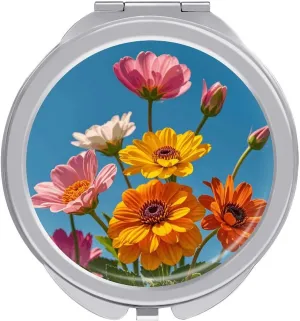 Compact Mirror Colorful Spring Flowers Print Metal Pocket Travel Makeup Mirror Small Folding Portable Handheld Makeup Mirrors for Women