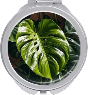 Compact Mirror Monstera Deliciosa Print Metal Pocket Travel Makeup Mirror Small Folding Portable Handheld Makeup Mirrors for Women