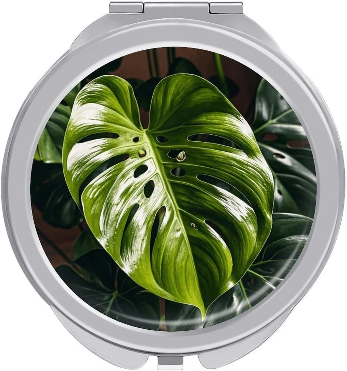 Compact Mirror Monstera Deliciosa Print Metal Pocket Travel Makeup Mirror Small Folding Portable Handheld Makeup Mirrors for Women