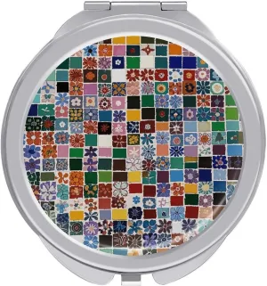 Compact Mirror Mosaic Color Print Metal Pocket Travel Makeup Mirror Small Folding Portable Handheld Makeup Mirrors for Women