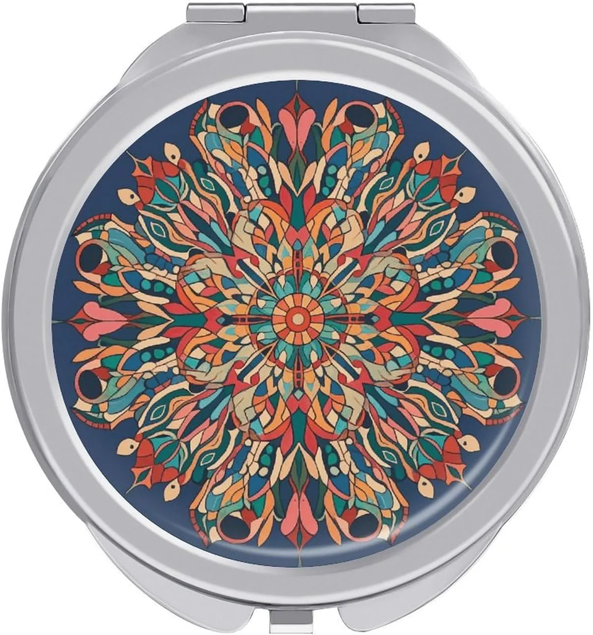 Compact Mirror Old Oriental Style Mosaic Composition with Inter-Mandala Motifs Print Metal Pocket Travel Makeup Mirror Small Folding Portable Handheld Makeup Mirrors for Women