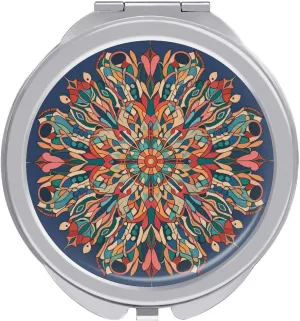 Compact Mirror Old Oriental Style Mosaic Composition with Inter-Mandala Motifs Print Metal Pocket Travel Makeup Mirror Small Folding Portable Handheld Makeup Mirrors for Women