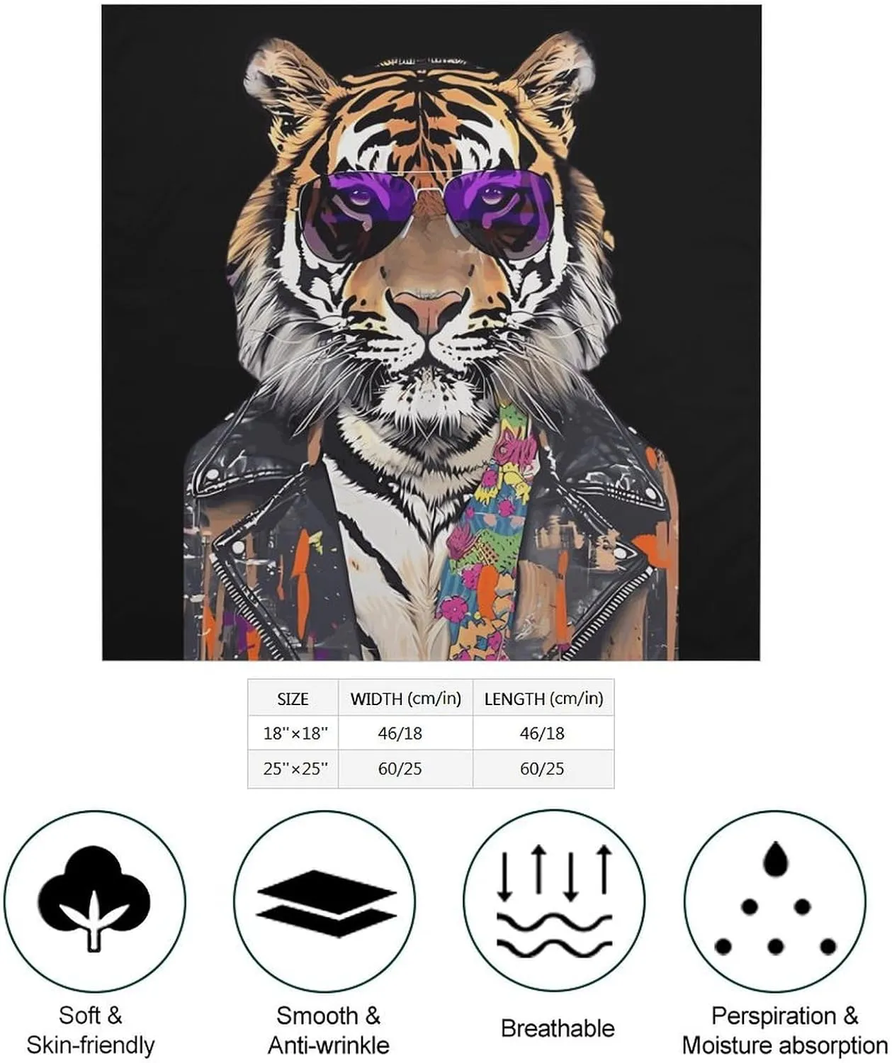 Cool Tiger With Glasses Fashion Neck Scarf Head Kerchief Hair Wrap Bandana Headscarf for Women Handbags