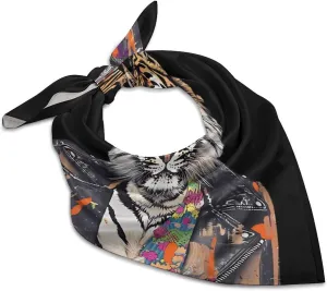 Cool Tiger With Glasses Fashion Neck Scarf Head Kerchief Hair Wrap Bandana Headscarf for Women Handbags