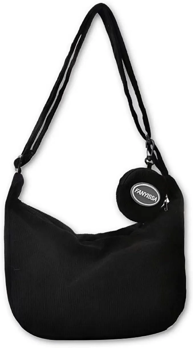 Corduroy Tote Bag Crossbody Shoulder Handbags with Zipper and Cute Purse for Women Men School Travel Essentials