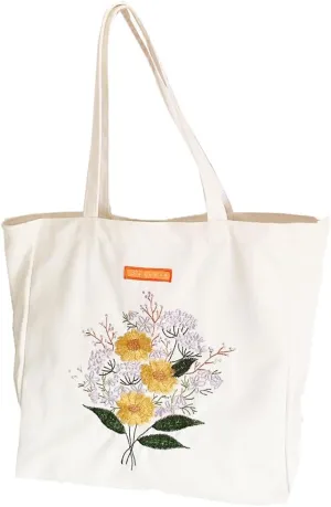 Cotton Canvas Tote Bag Reusable Soft Grocery Cloth Bag Floral Shoulder Bag for Beach Travel Shopping