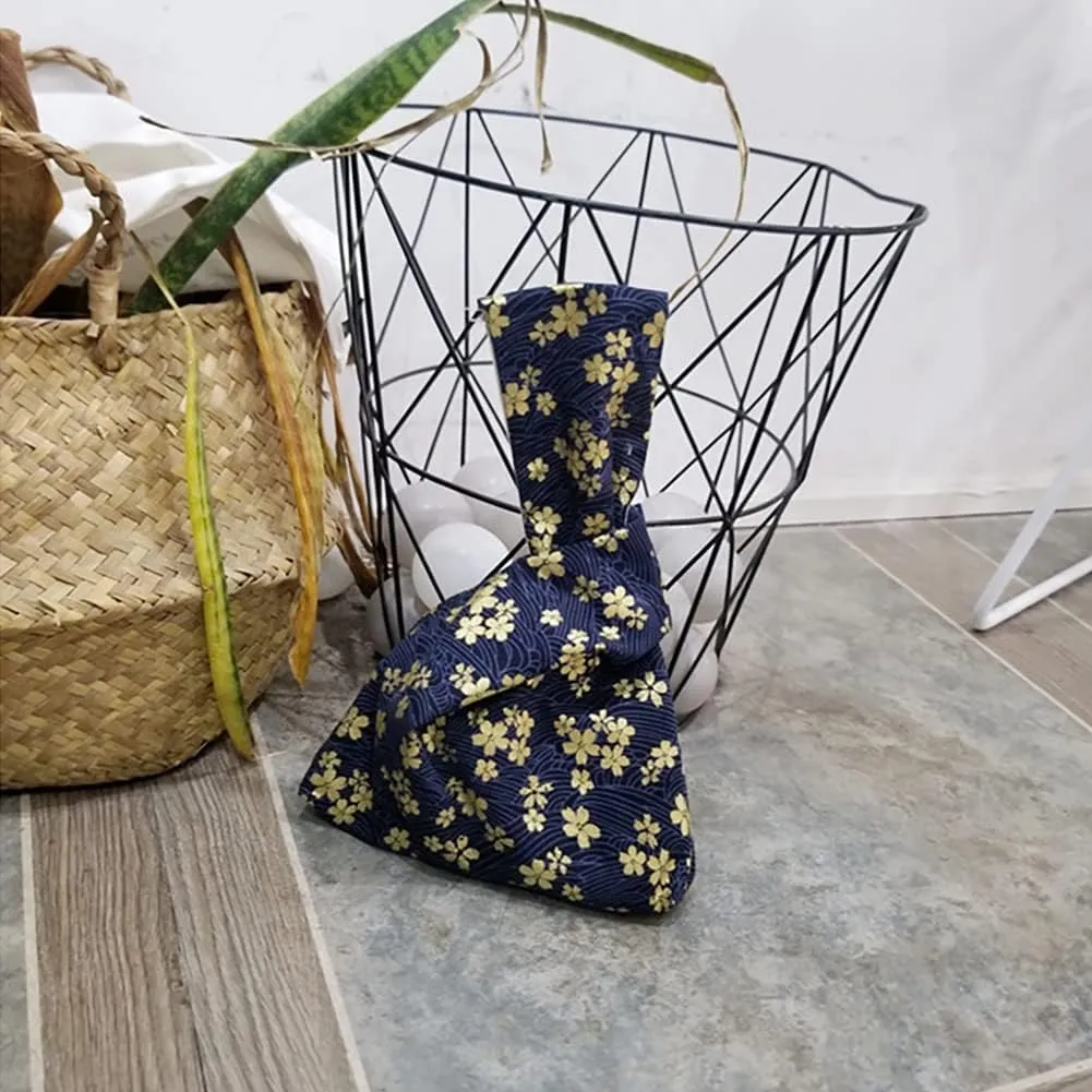 Cotton Japanese Style Wrist Bag, Portable Printed Handbag, Vintage Elegant Sleeve Knot Pouch, Women's Floral Canvas Tote