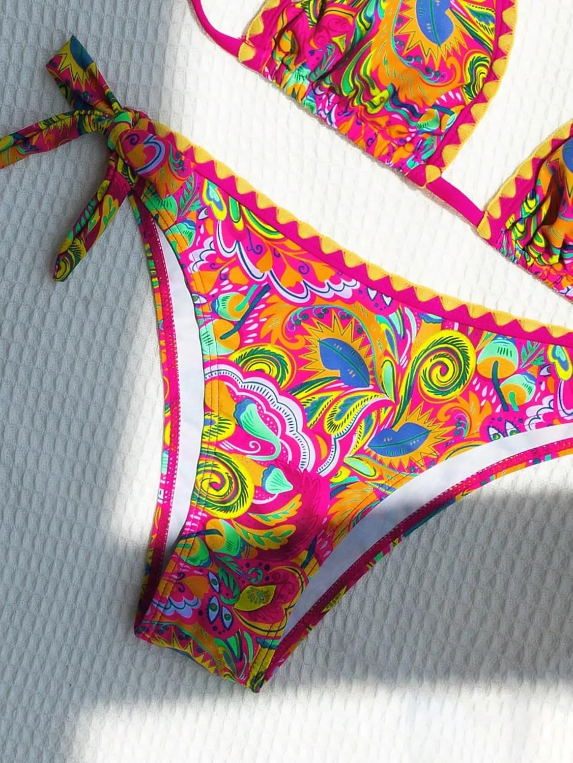 COZYEASE Women's Bikini Sets 2 Piece Halter Triangle Allover Print Swimsuit Set Boho Knot Side Bathing Suit Set