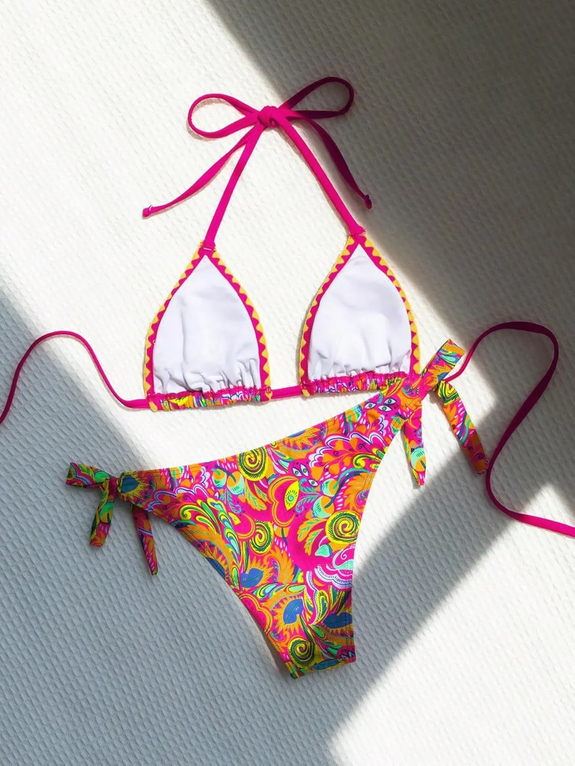 COZYEASE Women's Bikini Sets 2 Piece Halter Triangle Allover Print Swimsuit Set Boho Knot Side Bathing Suit Set