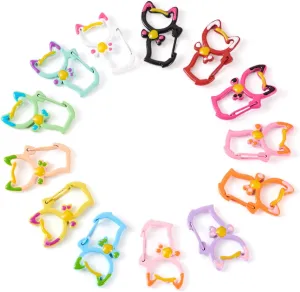Craftdady 13 pcs Alloy Enamel Cat Spring Gate Rings Candy Color Hollow Kitten Keychains Locking Carabiner Small Snap Hook Keychain Clasps for Women Cat Lovers Keychains Bag Purse Handbag