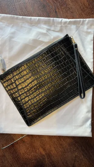 Croc Embossed Leather Wristlet Clutch