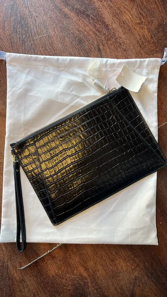 Croc Embossed Leather Wristlet Clutch