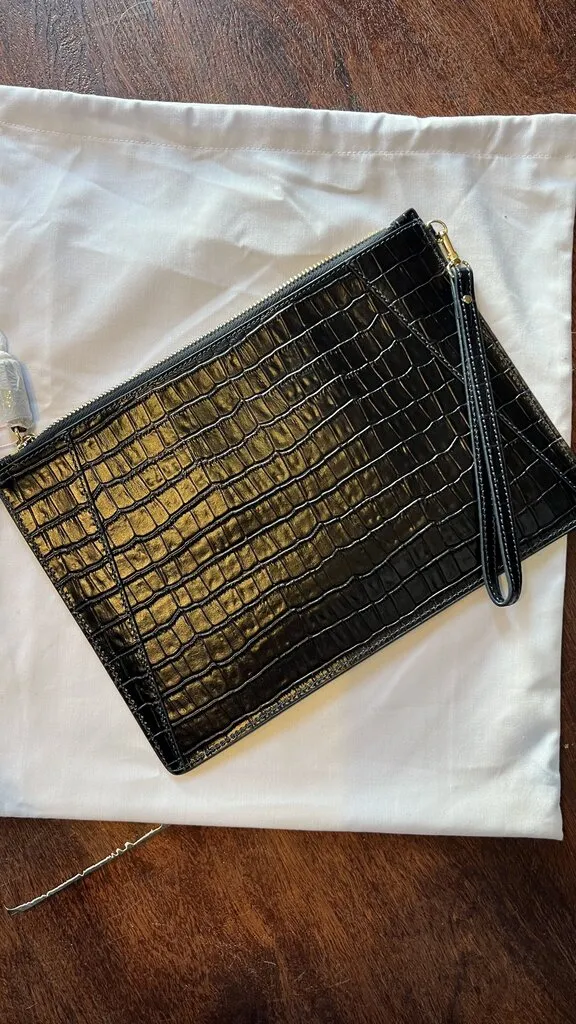 Croc Embossed Leather Wristlet Clutch