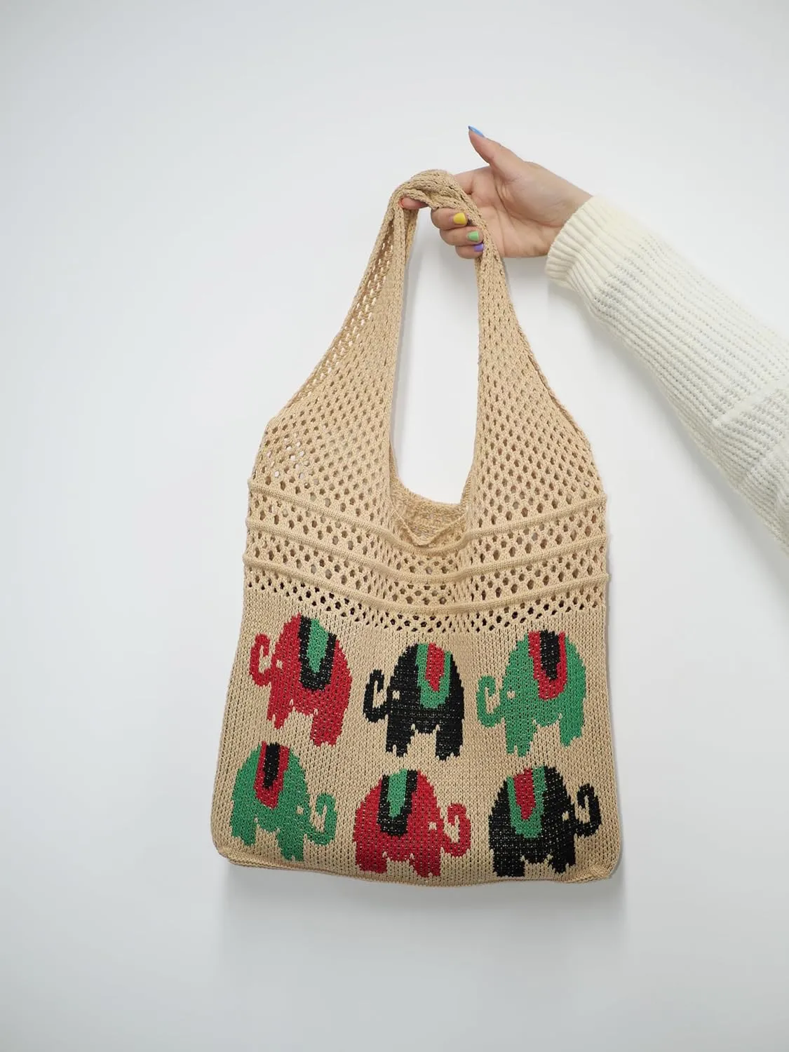 Crochet Tote Bag, Elephant Beach Mesh Knitted Bag Shoulder Bag Handbags for Women Summer