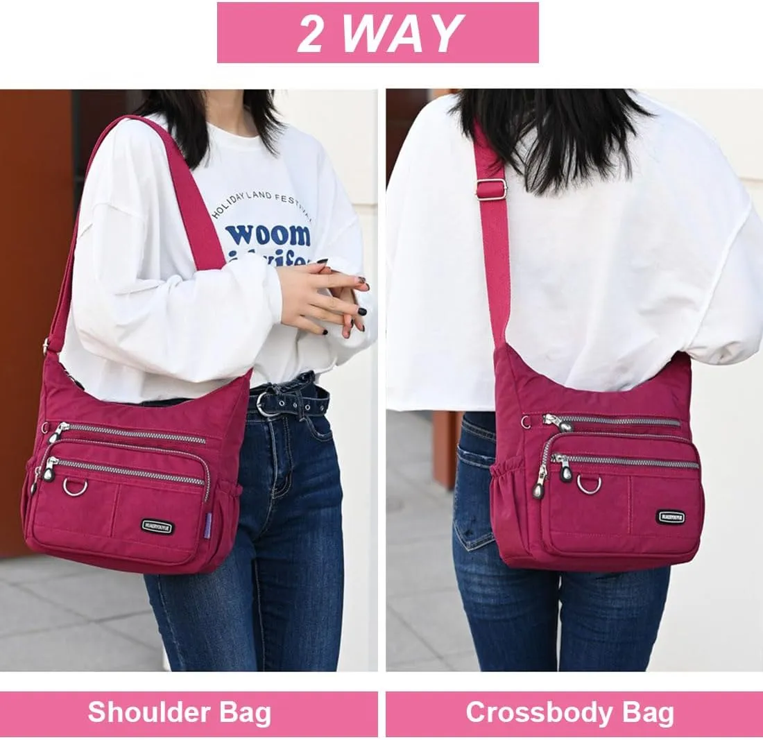 Crossbody Bag for Women Multi Pocket Shoulder Handbags Purse Waterproof Nylon Messenger Bag Ladies Travel Bag