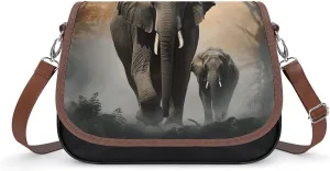 Crossbody Bags for Women Shoulder Bag Leather Handbag Elephant in The Fog Messenger Bag Office Work Bag