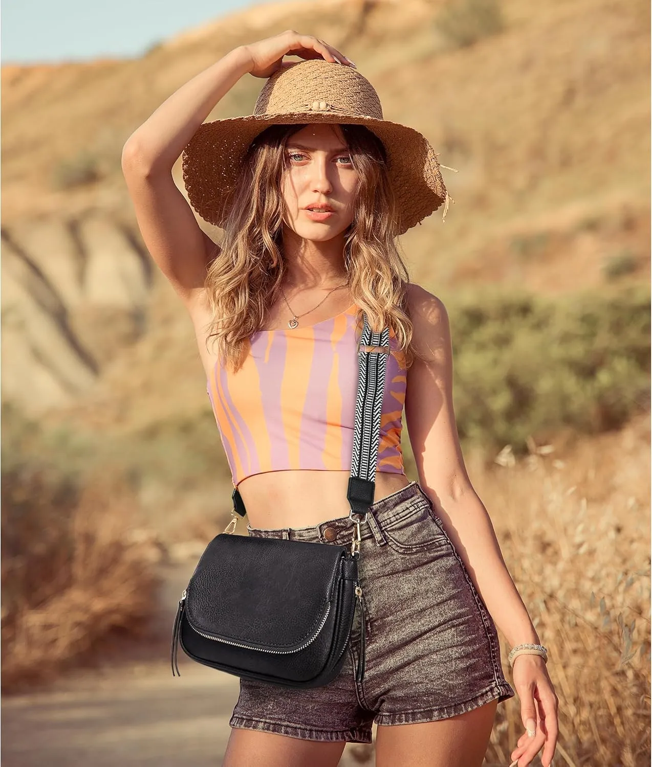 Crossbody Bags for Women Small Pu Leather Over the Shoulder Purses and Flap Cross Body Handbags with Multi Pockets