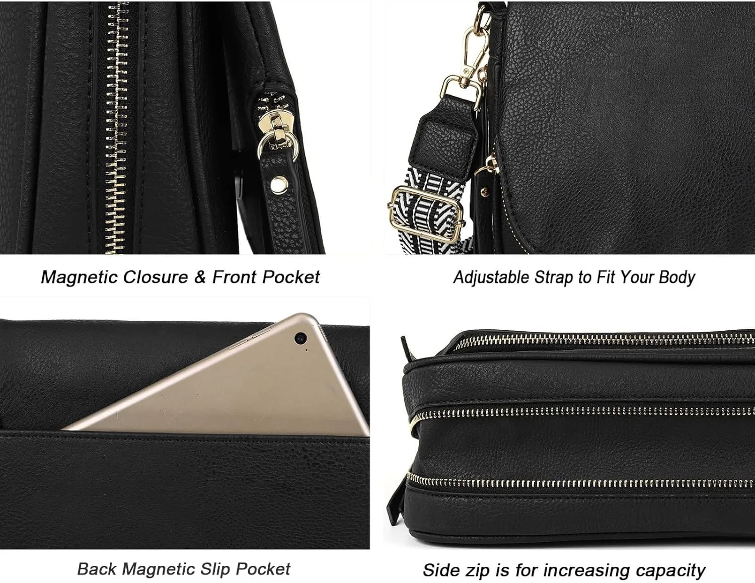 Crossbody Bags for Women Small Pu Leather Over the Shoulder Purses and Flap Cross Body Handbags with Multi Pockets