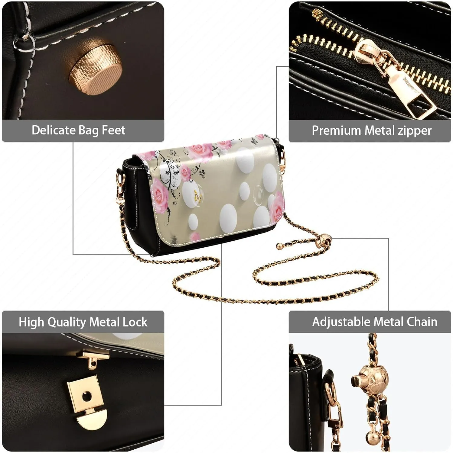 Crossbody Bags for Women Trendy Women's Black Shoulder Bag Small PU Leather Flap Cross Body Bag Handbags