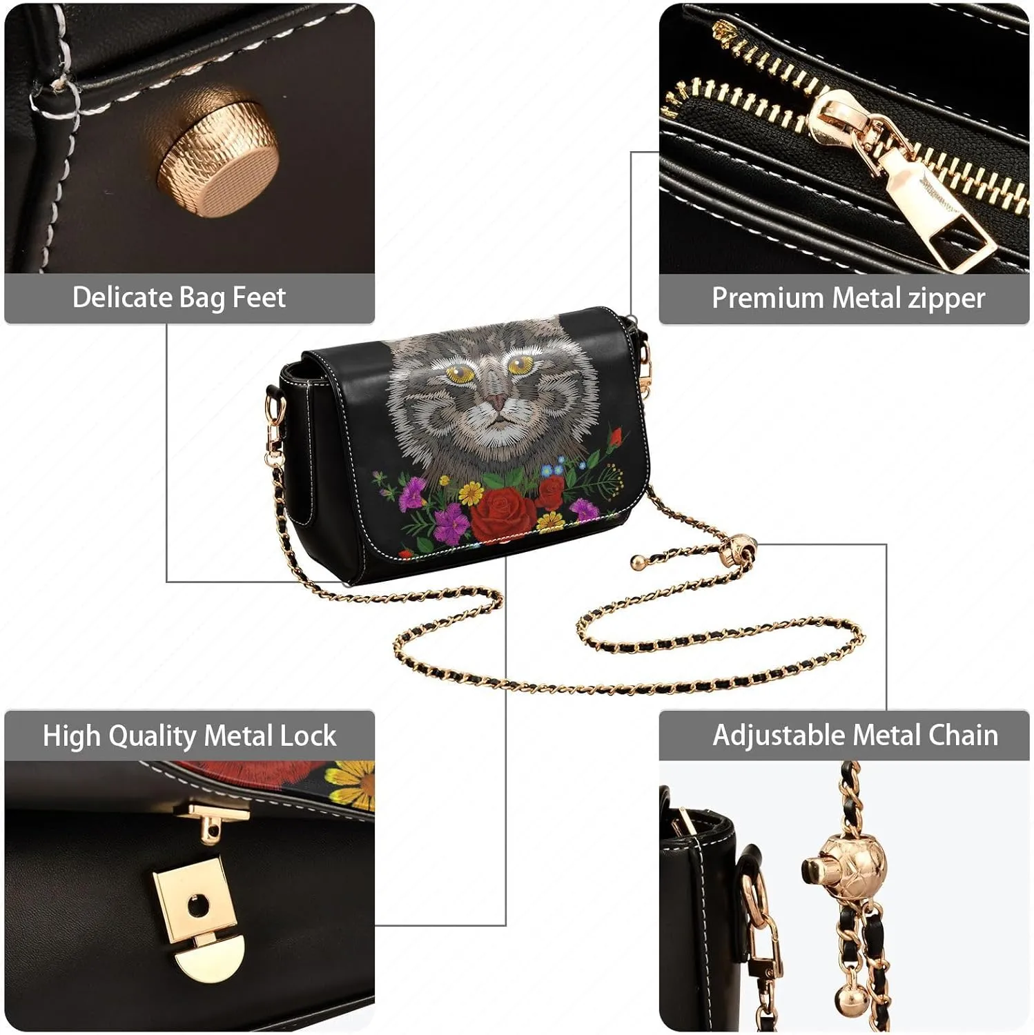 Crossbody Bags for Women Trendy Women's Black Shoulder Bag Small PU Leather Flap Cross Body Bag Handbags