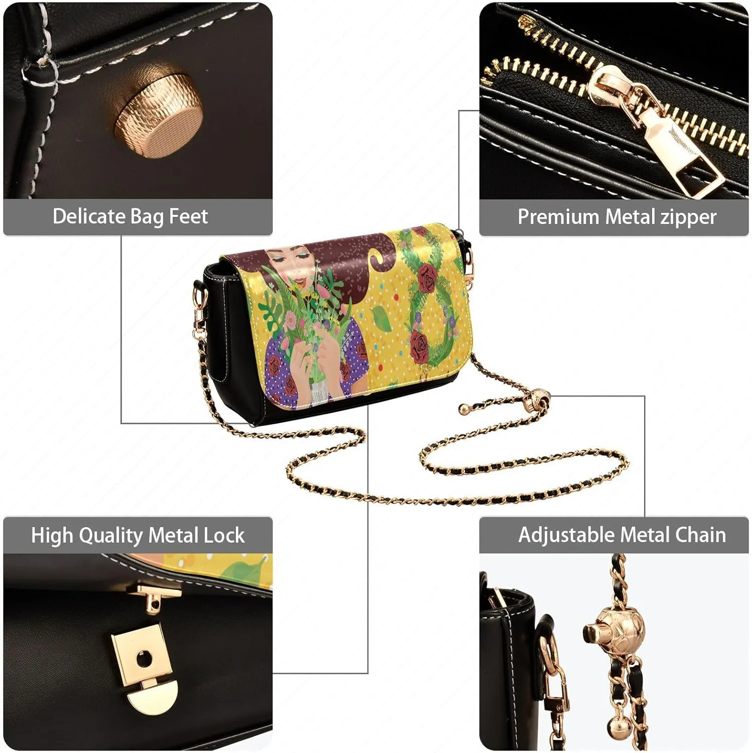Crossbody Bags for Women Trendy Women's Black Shoulder Bag Small PU Leather Flap Cross Body Bag Handbags