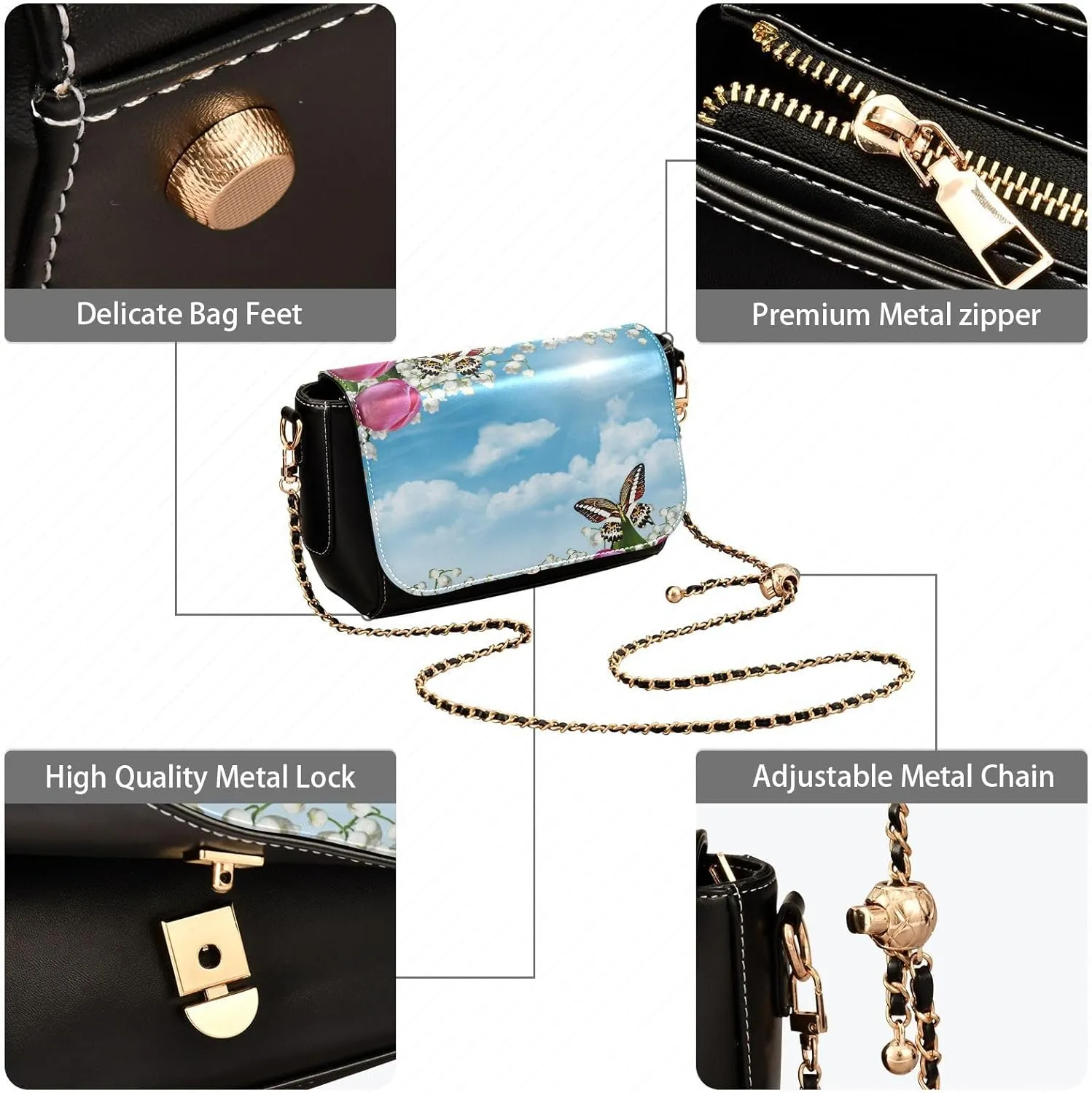 Crossbody Bags for Women Trendy Women's Black Shoulder Bag Small PU Leather Flap Cross Body Bag Handbags