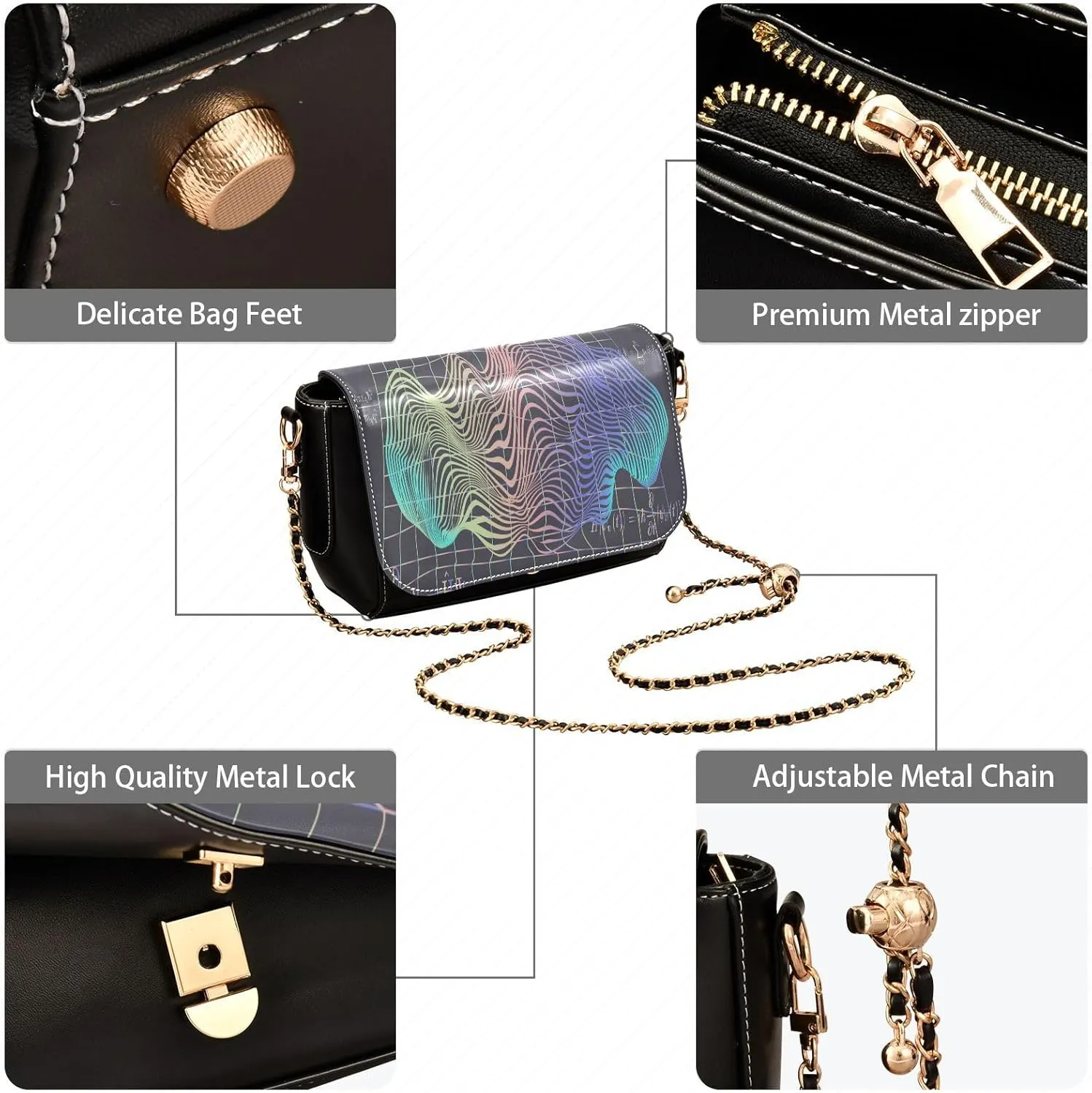 Crossbody Bags for Women Trendy Women's Black Shoulder Bag Small PU Leather Flap Cross Body Bag Handbags