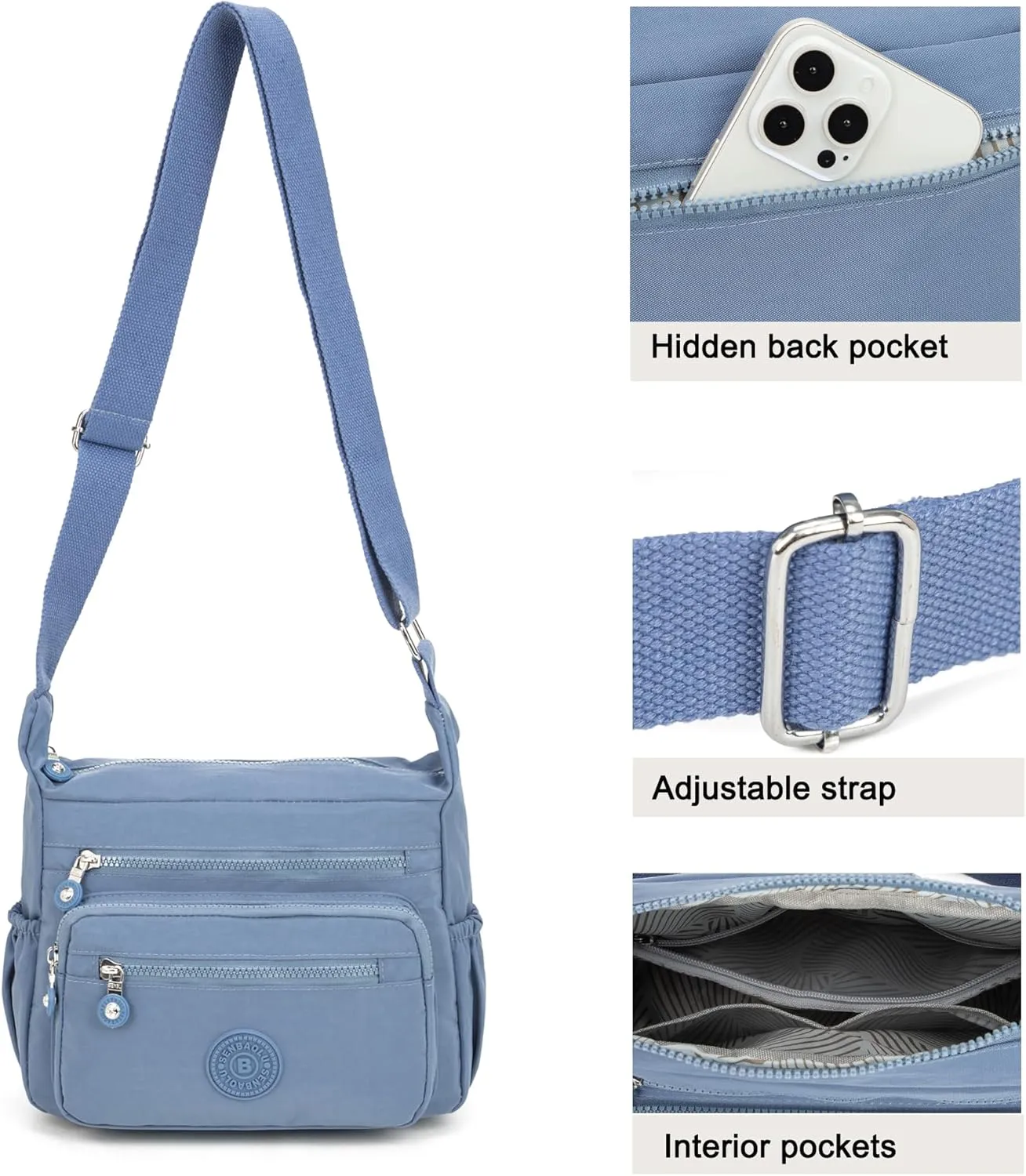 Crossbody Purses for Women Lightweight Shoulder Handbags Waterproof Nylon Travel Bag Ladies Pocketbooks