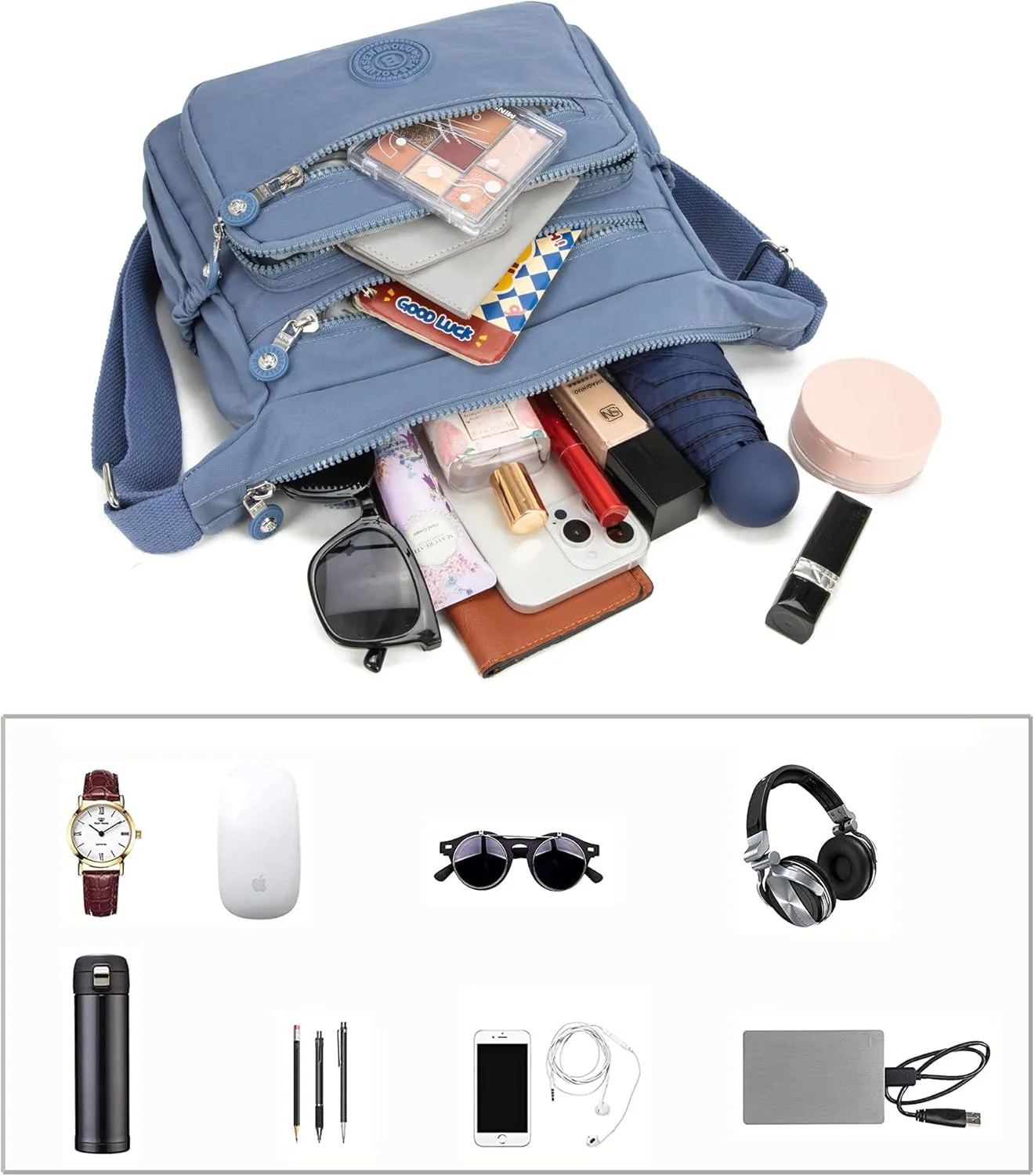 Crossbody Purses for Women Lightweight Shoulder Handbags Waterproof Nylon Travel Bag Ladies Pocketbooks