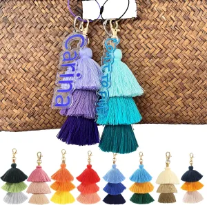 Custom Bag Tassel with Name Tag Keychain Personalized Bag Tassel for Handbags Beach Bag Rubber Tote Accessories (Tassel Text)