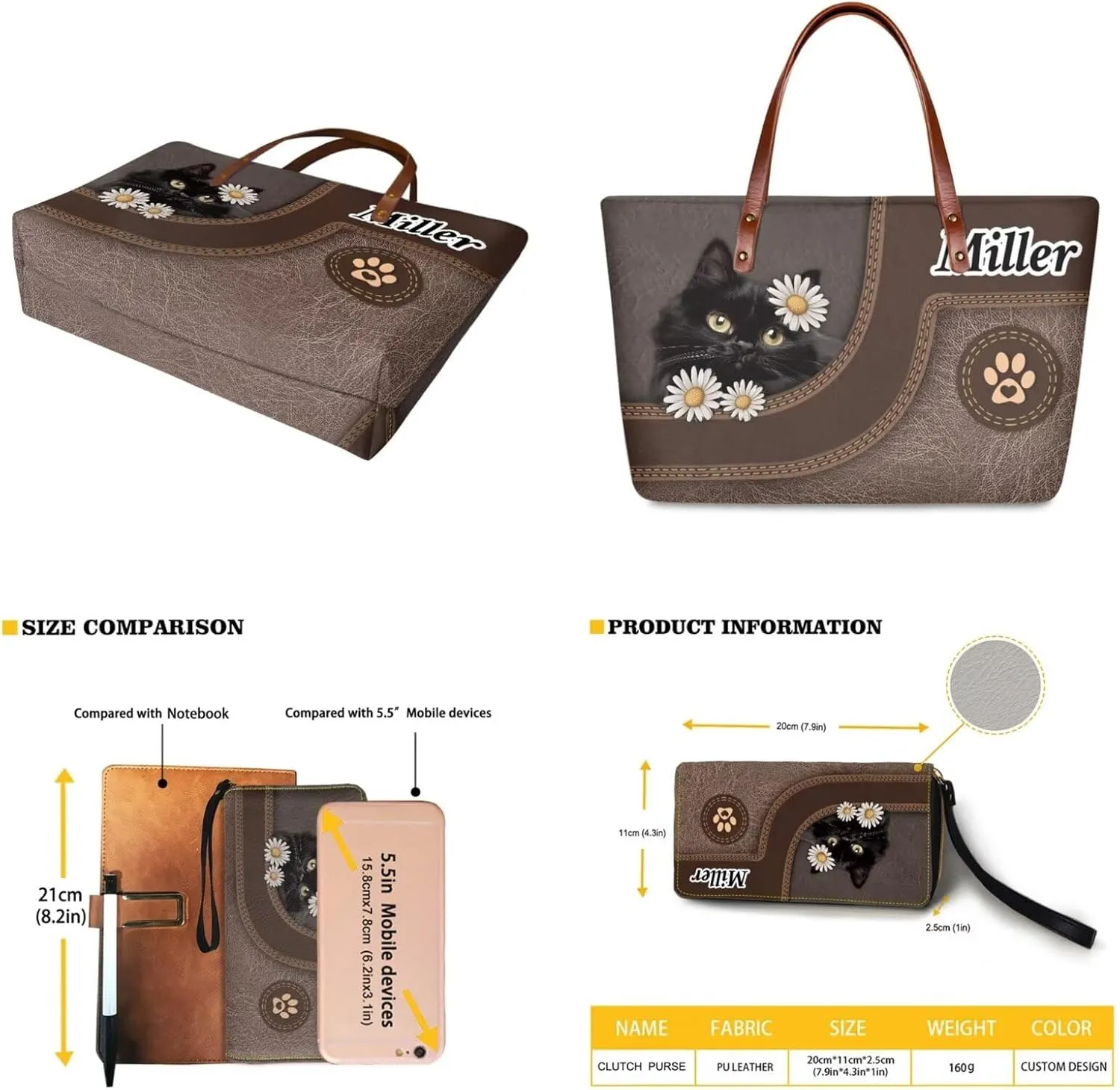 Customzied Women Handbags and Wallet Set of 2 Tote Bag Shoulder Bag Top Handle Satchel Purse