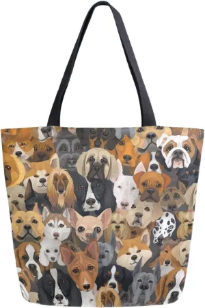 Cute Dogs Extra Large Canvas Beach Travel Reusable Grocery Shopping Tote Bag Market Portable Storage HandBags