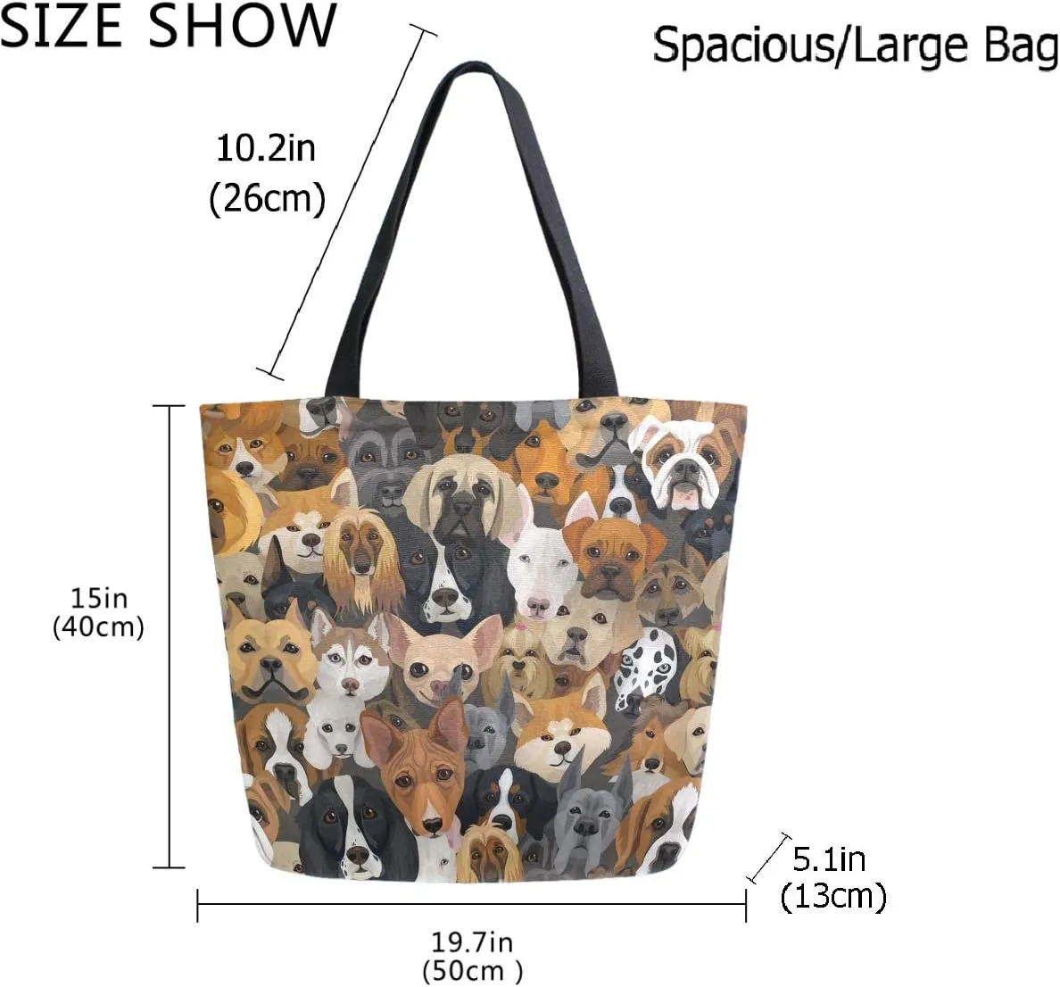 Cute Dogs Extra Large Canvas Beach Travel Reusable Grocery Shopping Tote Bag Market Portable Storage HandBags