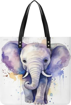 Cute Elephant Watercolor Tote Bag Durable Water-Resistant Handbags Lightweight Tote for Travel Work Book
