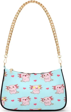 Cute Fish Womens Shoulder Bag for Women Hobo Tote Handbag Gold Chain Crossbody Bag with Zipper Clutch Purse Handbags