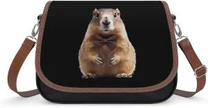 Cute Groundhog with Bowtie Fashion Crossbody Bags for Women Lightweight Shoulder Handbags Travel Purse with Strap Custom Gifts