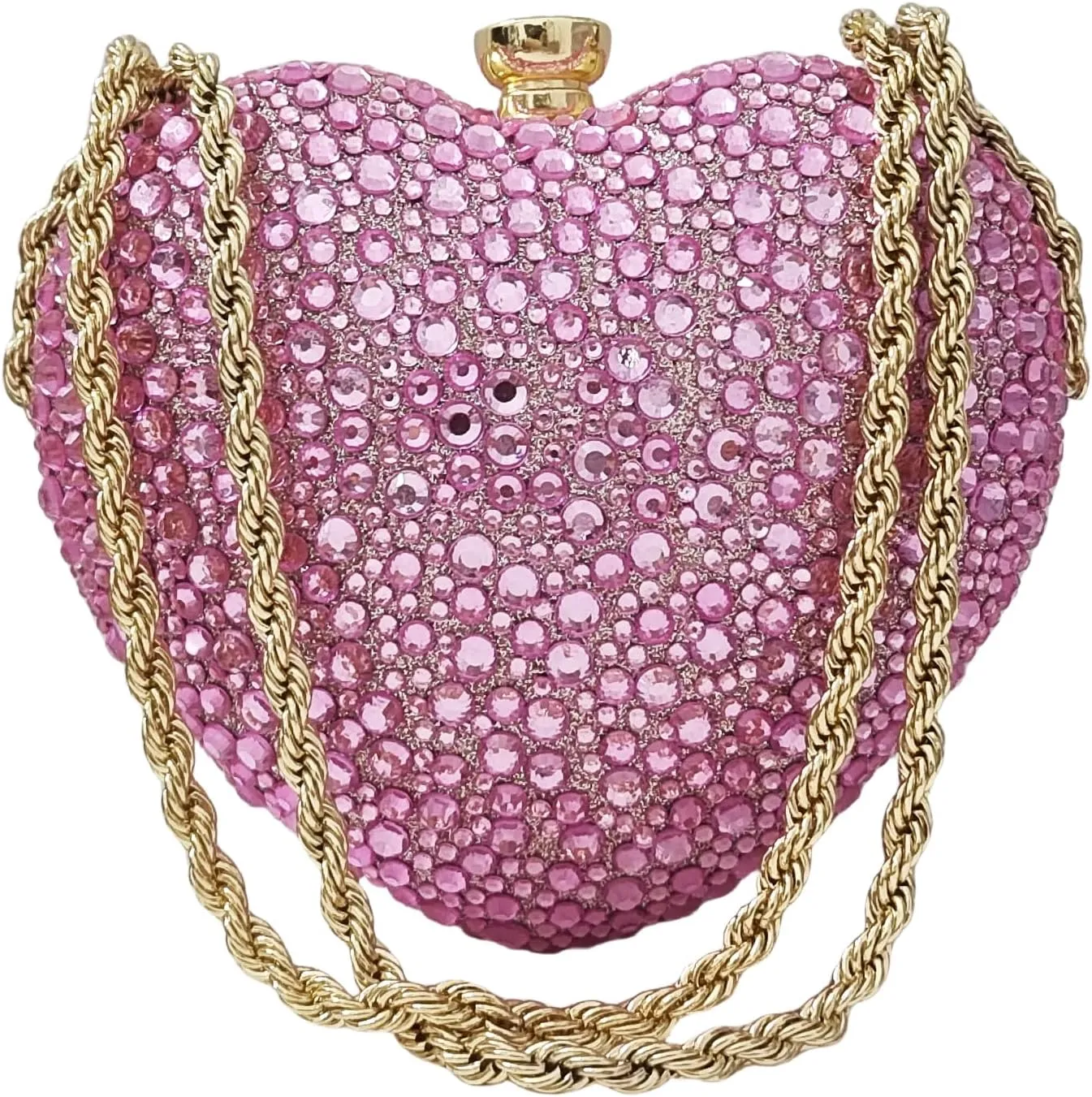 Cute Heart Shape Clutch Purse Mini Love Heart Rhinestone Wedding Handbag Party Twisted Chain Women Purse