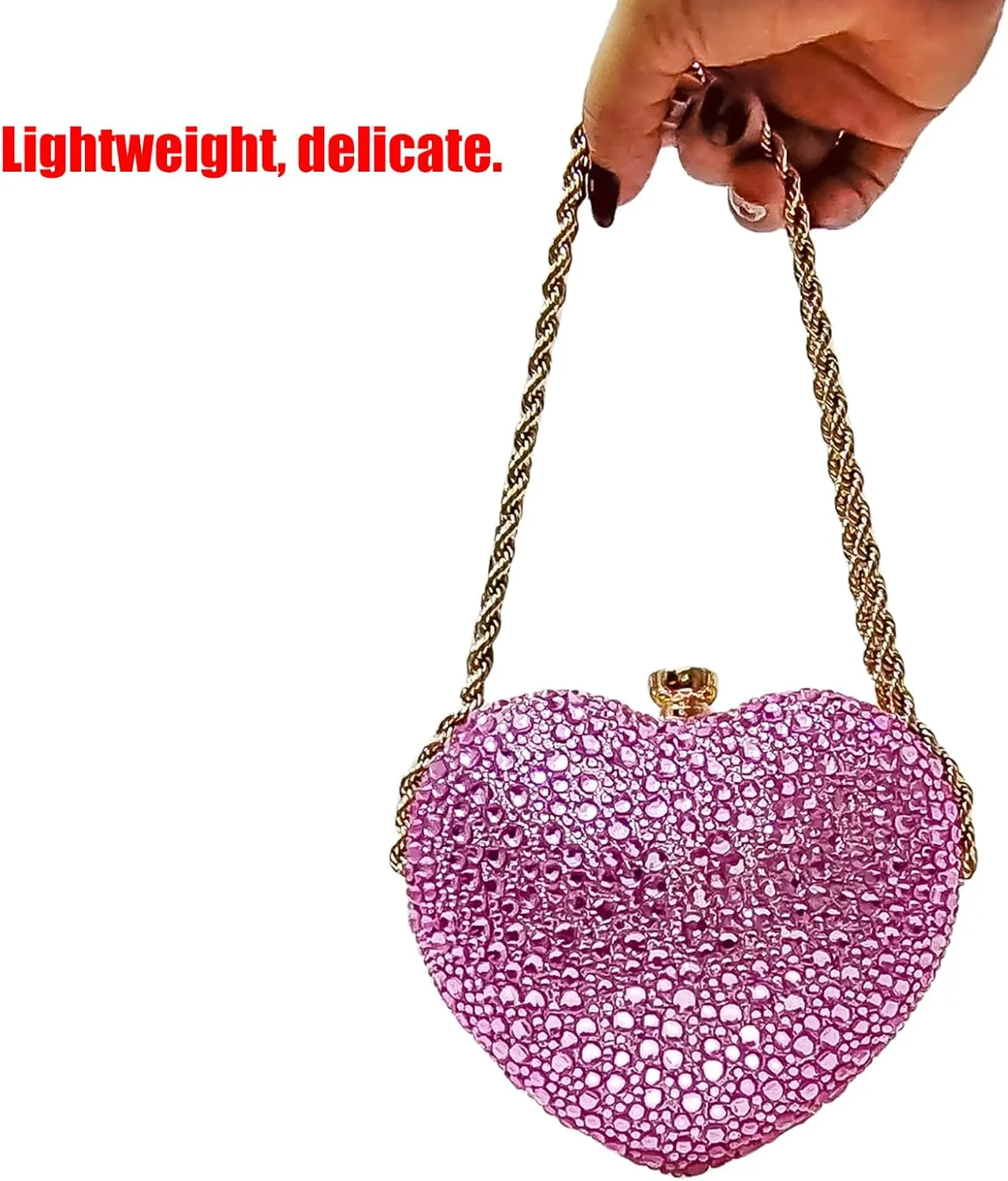 Cute Heart Shape Clutch Purse Mini Love Heart Rhinestone Wedding Handbag Party Twisted Chain Women Purse