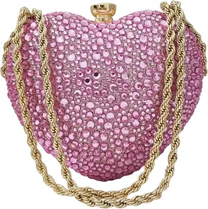 Cute Heart Shape Clutch Purse Mini Love Heart Rhinestone Wedding Handbag Party Twisted Chain Women Purse