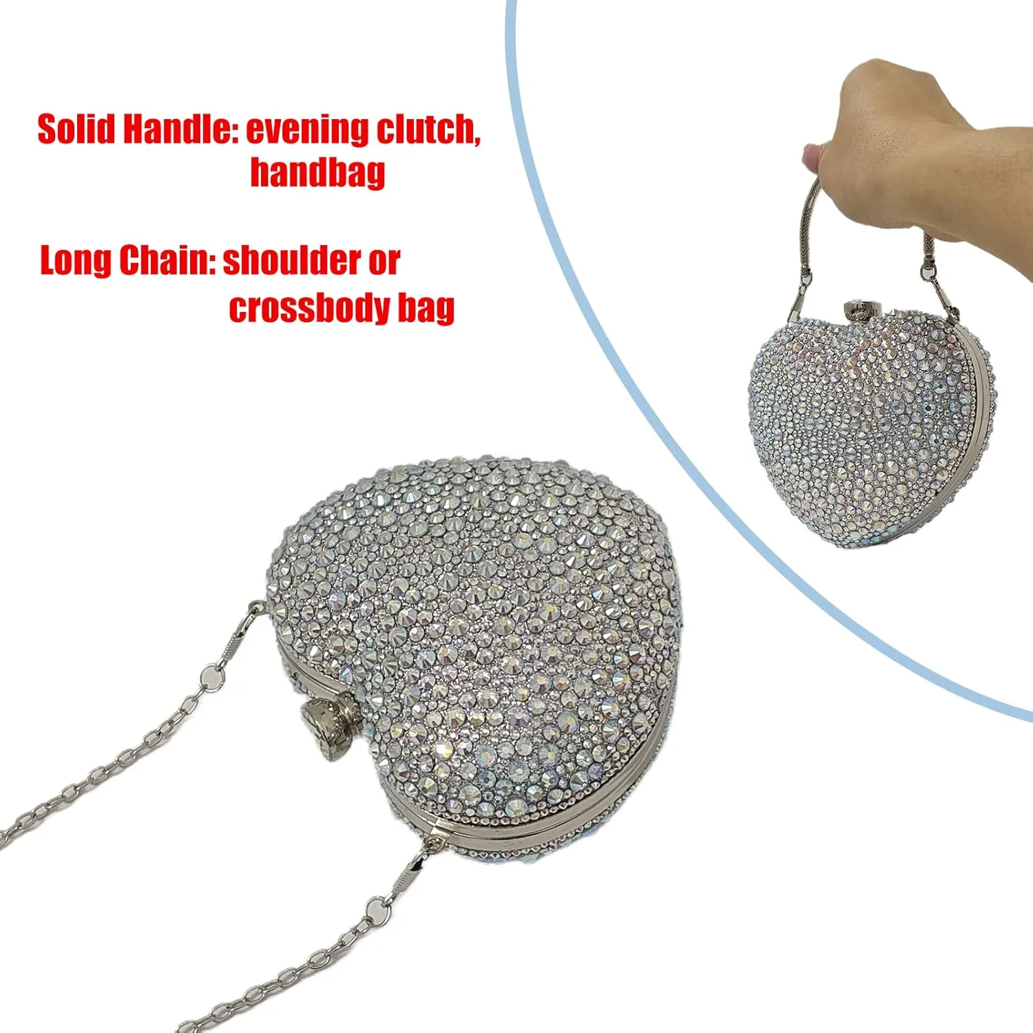 Cute Heart Shape Clutch Purse Mini Love Heart Rhinestone Wedding Handbag Party Women Purse
