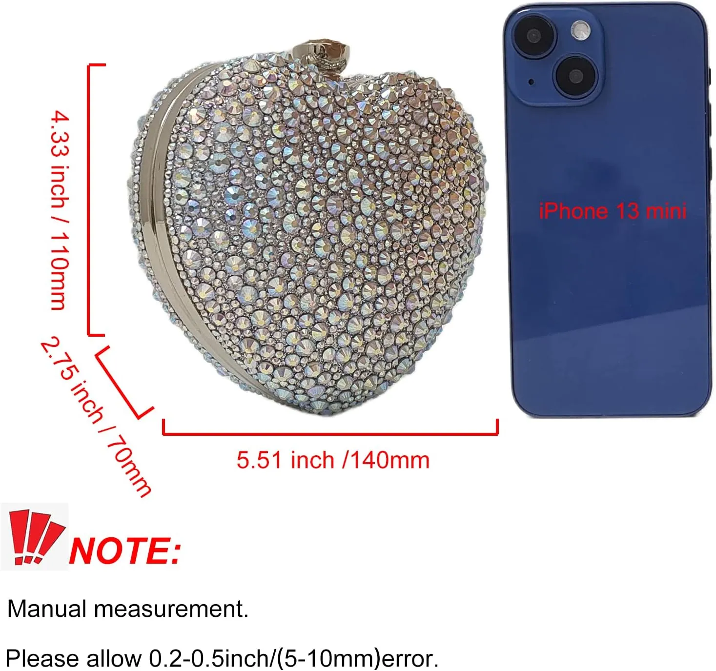 Cute Heart Shape Clutch Purse Mini Love Heart Rhinestone Wedding Handbag Party Women Purse