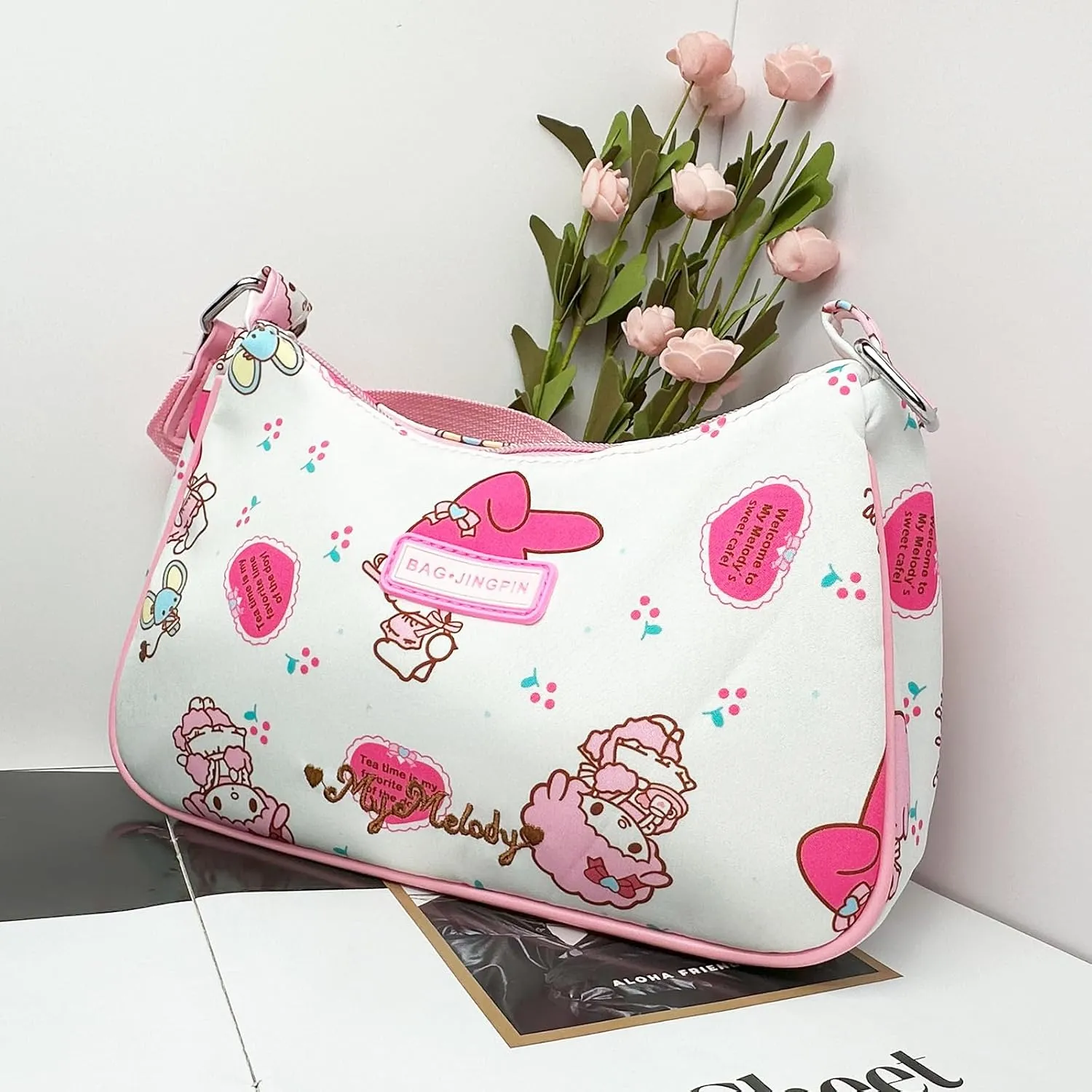 Cute Kitty Friends Shoulder Bags for Women, PU Tote Handbag with Zipper Closure Mini Clutch Shoulder Purse, Underarm Wallet