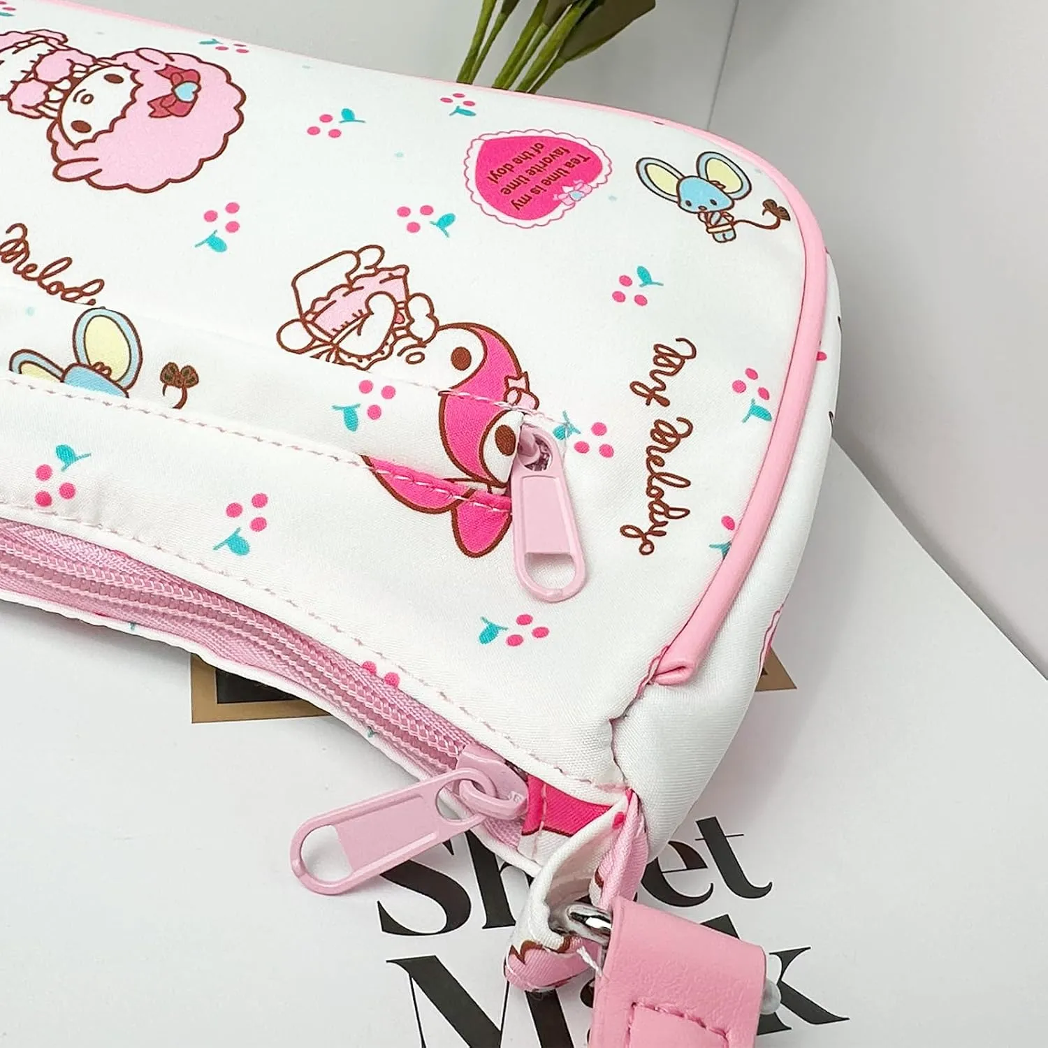 Cute Kitty Friends Shoulder Bags for Women, PU Tote Handbag with Zipper Closure Mini Clutch Shoulder Purse, Underarm Wallet