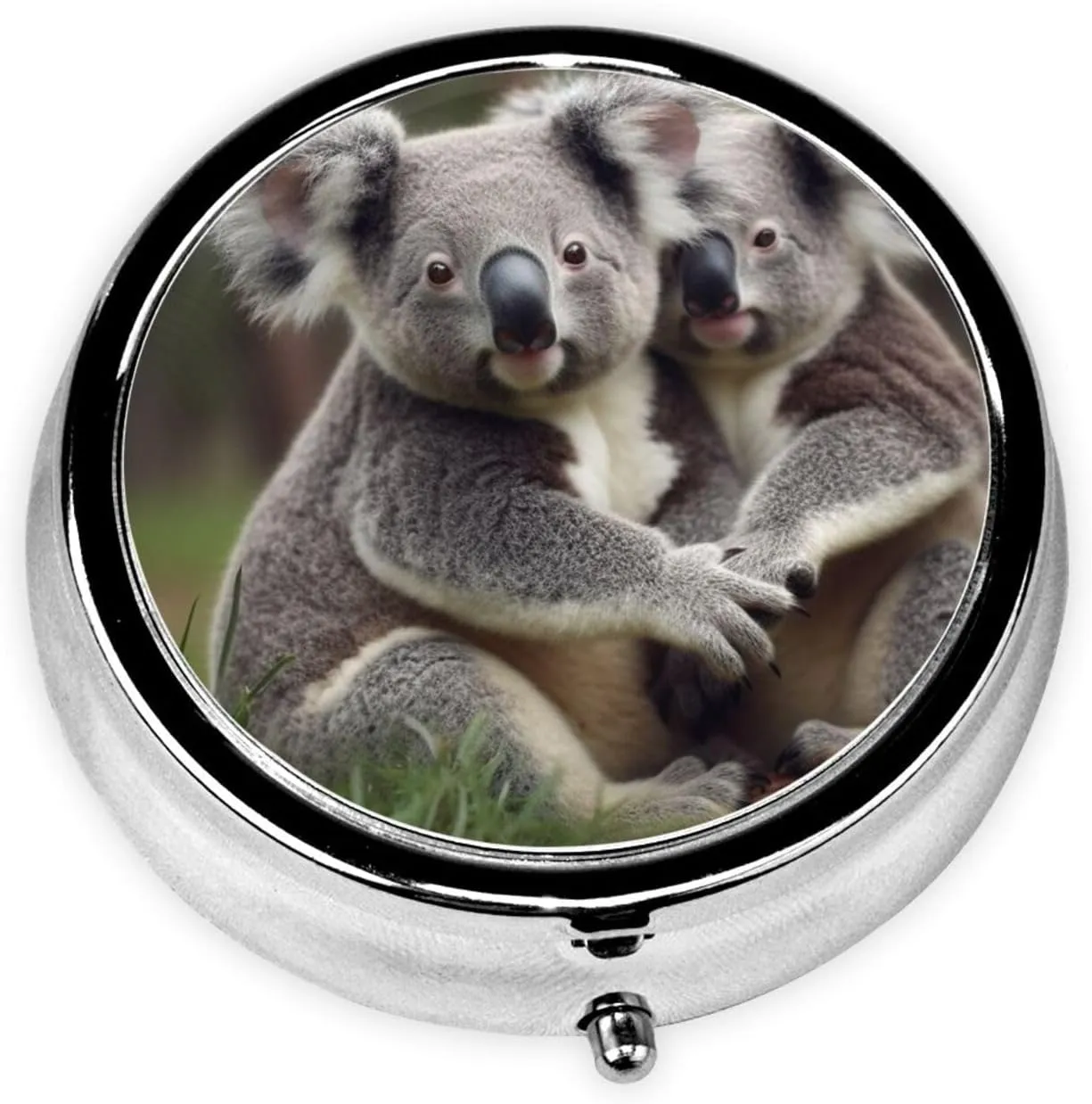 Cute Koala Bear Pill Box Round Pill Case for Pocket Purse 3 Compartment Medicine Pill Organizer Cute Portable Travel Pillbox Vitamin Cod Liver Oil Storage Box Unique Gift Organizer