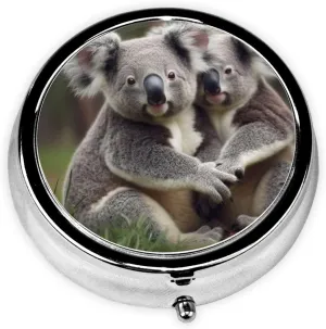 Cute Koala Bear Pill Box Round Pill Case for Pocket Purse 3 Compartment Medicine Pill Organizer Cute Portable Travel Pillbox Vitamin Cod Liver Oil Storage Box Unique Gift Organizer