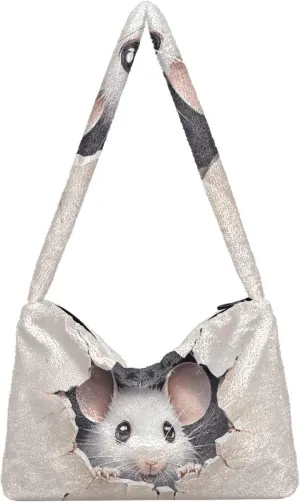 Cute Mouse Broken Wall Shoulder Bag, Plush Tote Bag Women, Womens Outdoor Bag