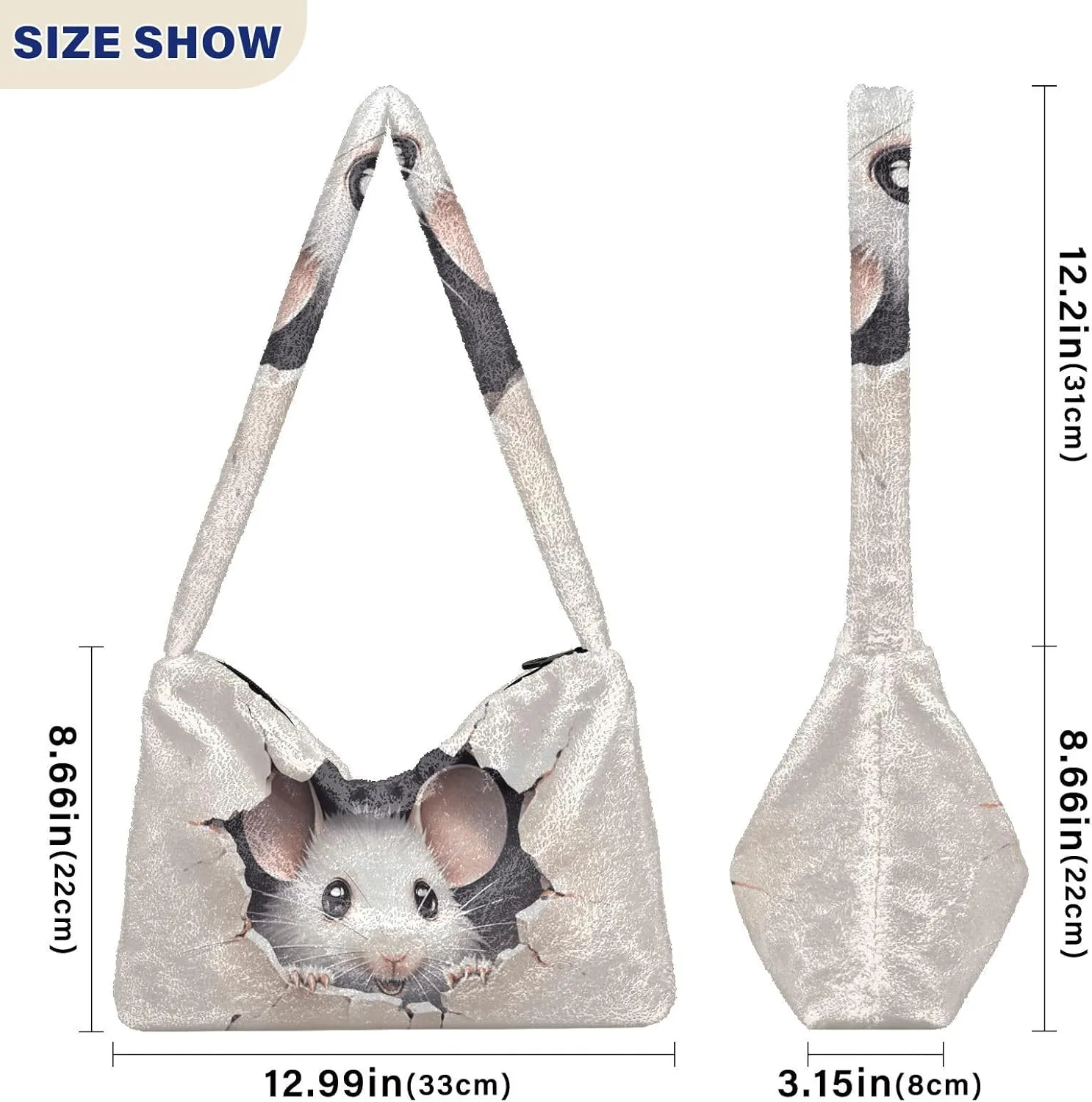 Cute Mouse Broken Wall Shoulder Bag, Plush Tote Bag Women, Womens Outdoor Bag